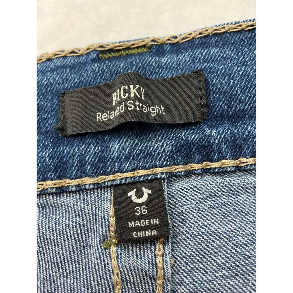 True Religion Ricky Relaxed Straight Medium Wash Blue Jeans Mens 36x33